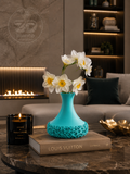 Vomo Flower Vase ,Turquoise geometric orchid vase with textured lattice base, Crafted , modern home decor