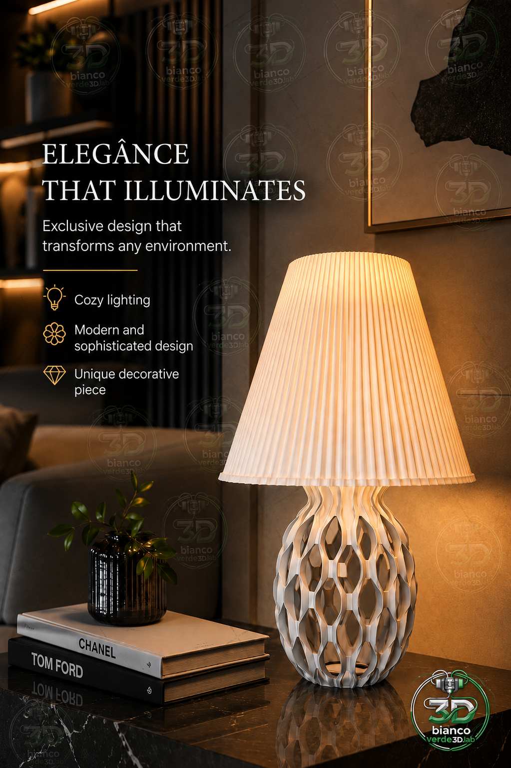 Chain Link Table Lamp – 3D Printed Industrial Sculpture | Minimalist Ambient Lighting